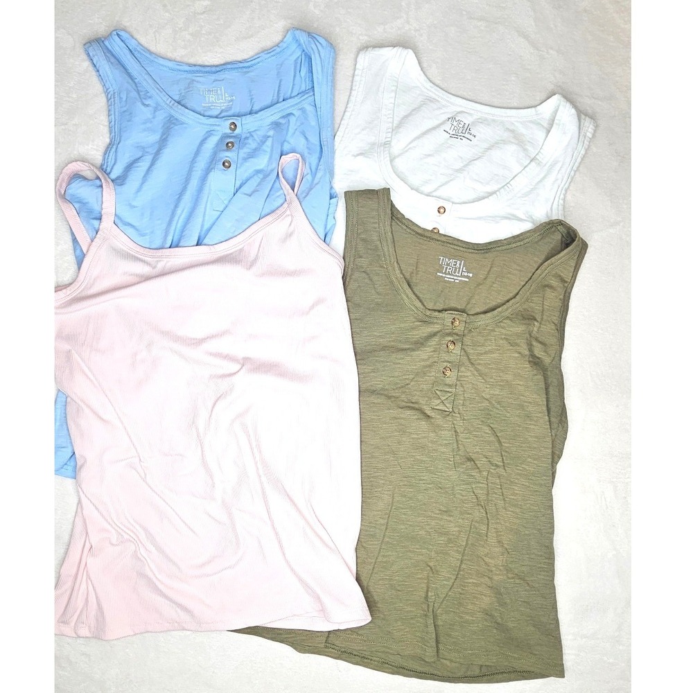 Time and Tru Tank Top Bundle Size L Multicolor Henley Ribbed Cami 4 Pack